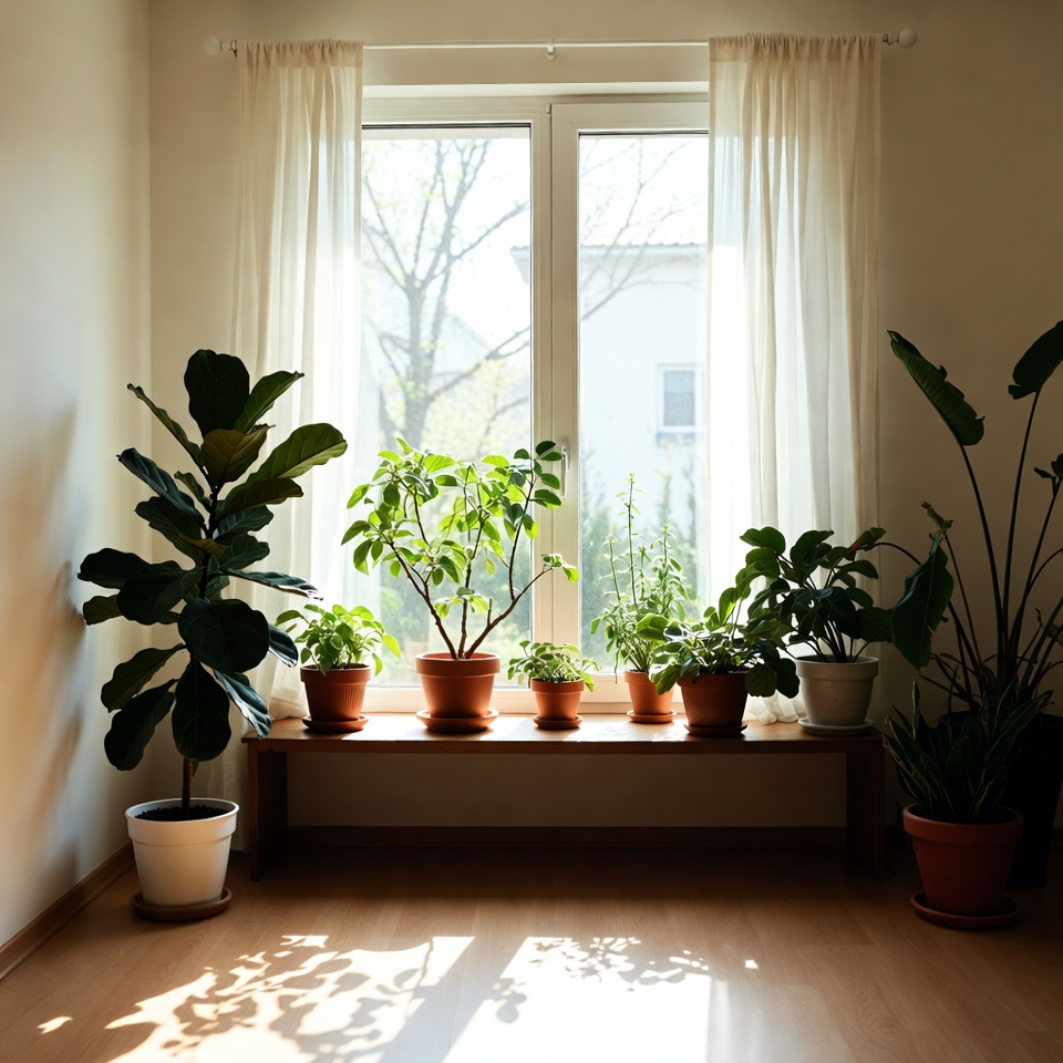 Minimal watering can pouring a slow stream onto a leafy plant.
